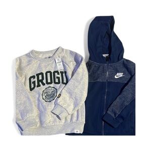 Nike Blue Athletic Zip-Up Hoodie Sweatshirt and Grogu Star Wars sweatshirt 4T